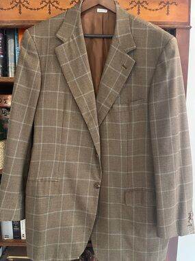 Brioni Brown Plaid Windowpane Sport Coat